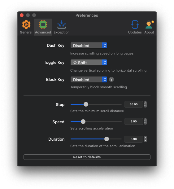 Mos settings advanced
