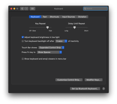 customizing the touchbar settings