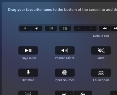 customizing the touchbar settings