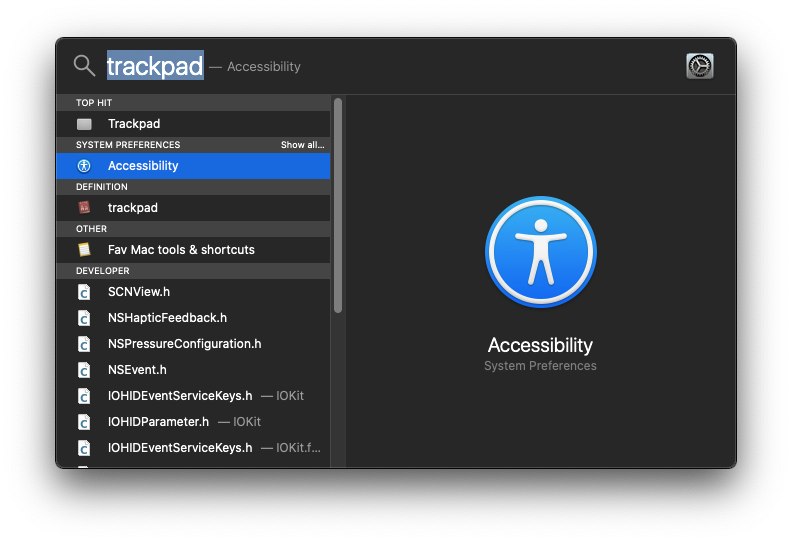 Navigating to trackpad settings