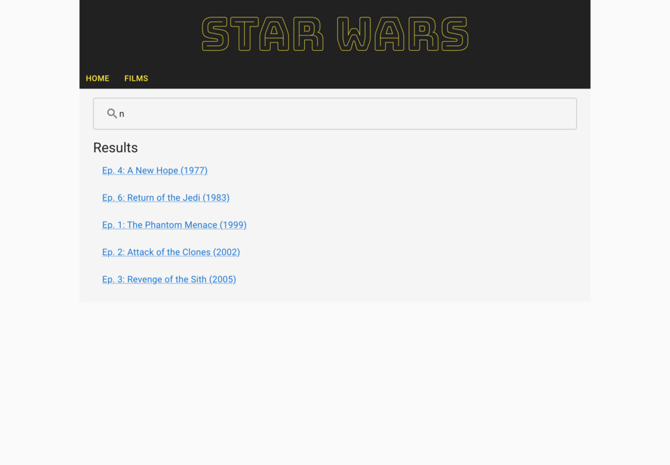 Screenshot of SWAPI API: Search page